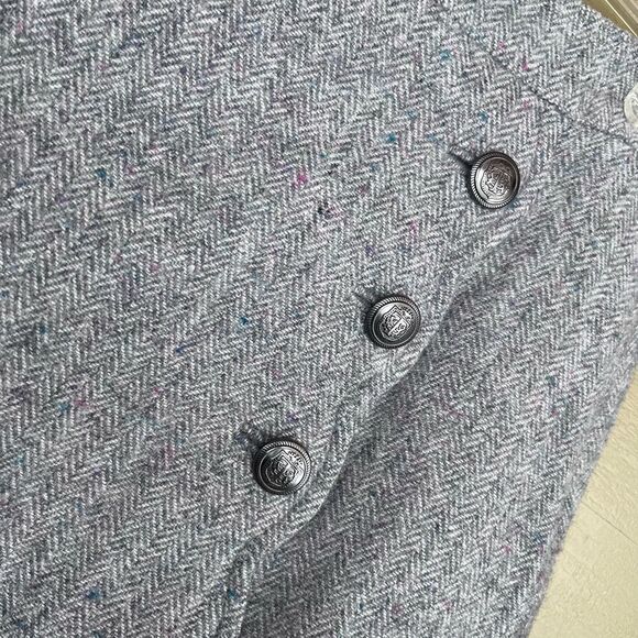 Talbots Petites Herringbone Wool Blend Skirt Gray Faux Wrap Scallop 6P - Picture 3 of 9